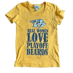 🌸RINKY YELLOW NASHVILLE PREDATORS PLAYOFF FITTED FULL LENGTH SHIRT SIZE SMALL